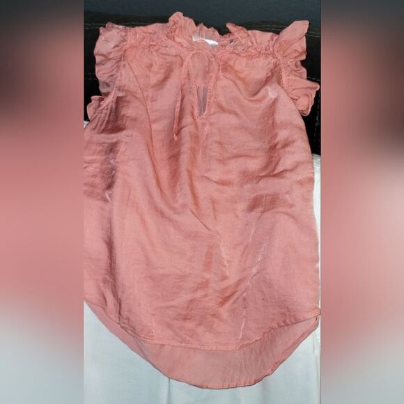 7 for all Mankind Orange/Peach  blouse w/Flutter sleeves sz S - Picture 2 of 8